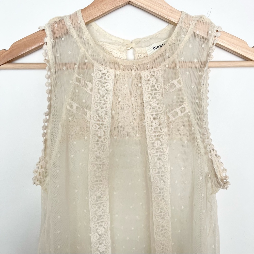 Monteau Los Angeles Women's Sheer Sleeveless Blouse Size M Ivory Lace Embroidery - Picture 3 of 7